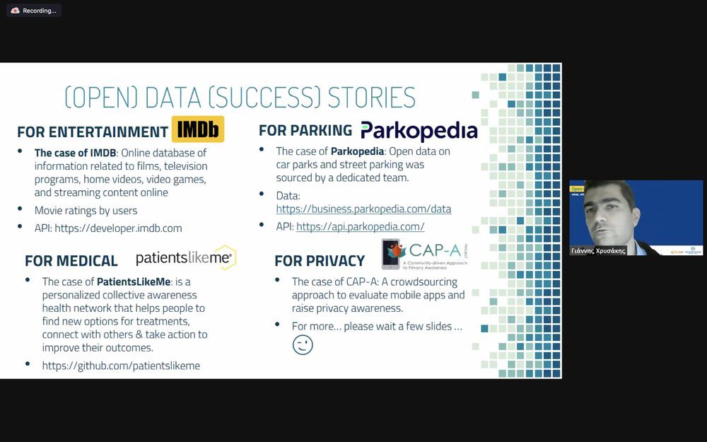 Participation at ODEON Open Data Webinar: what, why, when & how (1-2/12/2020, Online)  