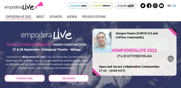 Giorgos Flouris presented the CAPrice/CAP-A approach at the Empodera Live (27/09/2022, Malaga)  